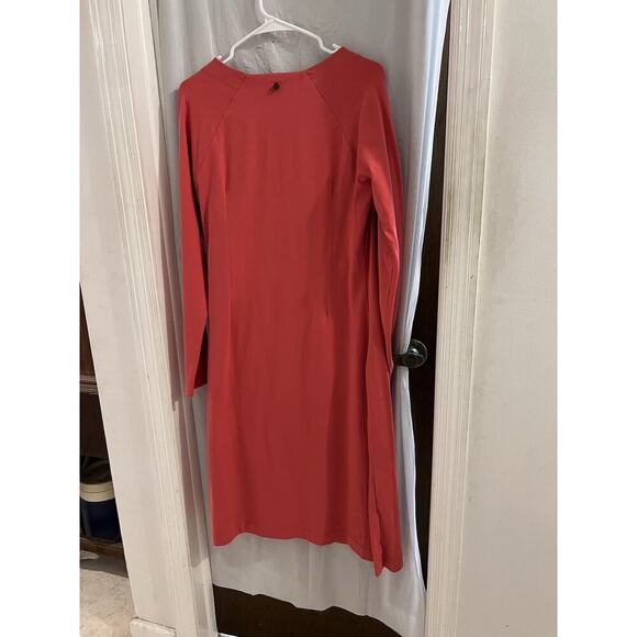 Soft Surroundings Coral Pink Midi Faux Wrap Ruched Side Dress Sz Tall L - Picture 5 of 7